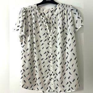 White Blouse with Feather Design